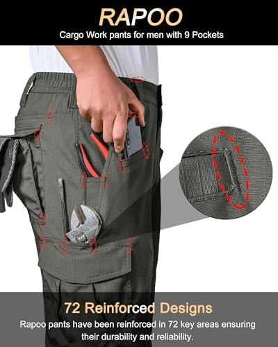 Rapoo Men's Ripstop Cargo Pants Work Pants EDC with 9 Pockets Hiking Pants
