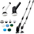 Electric Spin Scrubber for Bathroom, Cordless Power Scrubber with Extendable Handle, 3 Speeds, Digital Display and 8 Brush Heads for Shower, Bathtub, Tile, Grout, Floor and Kitchen, White