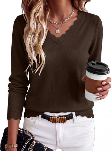 ANRABESS Sweaters for Women Lightweight Loose Fit V Neck Fall Outfits