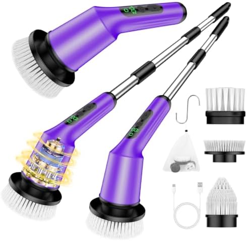 Electric Spin Scrubber for Cleaning Bathroom, Shower Scrubber Cordless Cleaning Brush with IPX7 Waterproof & 2 Speed, 3 Brush Heads, Bathroom Cleaning Supplies for Shower Tub Kitchen Tile Toilet