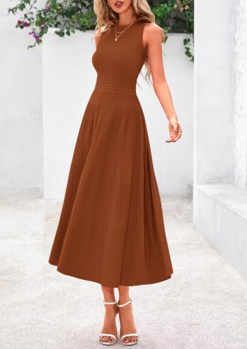 PRETTYGARDEN Women's Summer Pleated Midi Work Dress