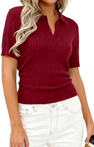 PRETTYGARDEN Women's Short Sleeve Sweater Polo Shirts