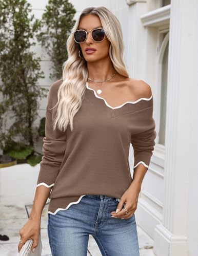 Zeagoo Women's 2026 Fall V Neck Sweater Long Sleeve Lightweight Knit Tops