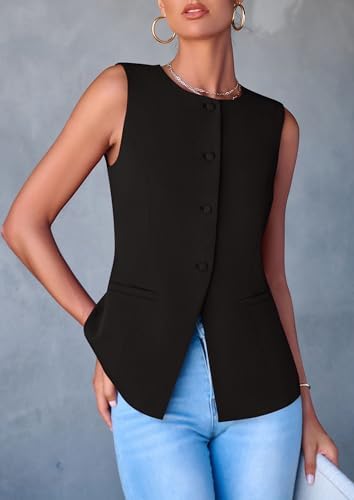 PRETTYGARDEN Women Tailored Suit Vest Business Casual Tops
