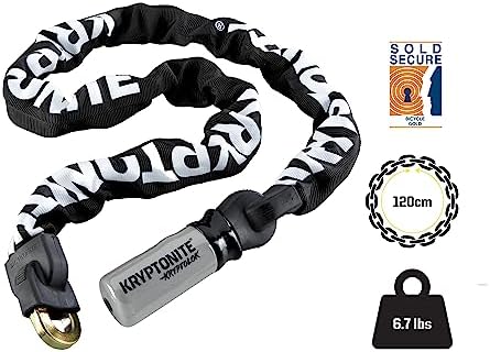 Kryptonite Kryptolok 912 Bike Chain Lock, 4 Feet Long 9mm Steel Chain Heavy Duty Anti-Theft Sold Secure Gold Bicycle Chain Lock with Keys for Bike, Motorcycle, Scooter, Bicycle, Door, Gate, Fence