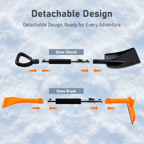 COCCKO 47.6" Car Snow Brush and Ice Scraper, 3-in-1 Heavy Duty Extendable Snow Shovel with 360° Rotating Silicone Brush Head, Durable Snow Removal Tool for SUV Truck(Tangerine)