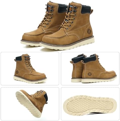 Steel Toe Boots for Men-6 Inch Moc Toe Safety Work Boots Non-Slip Resistant Indestructible Construction Western Boot Mens Steel Toes Shoes