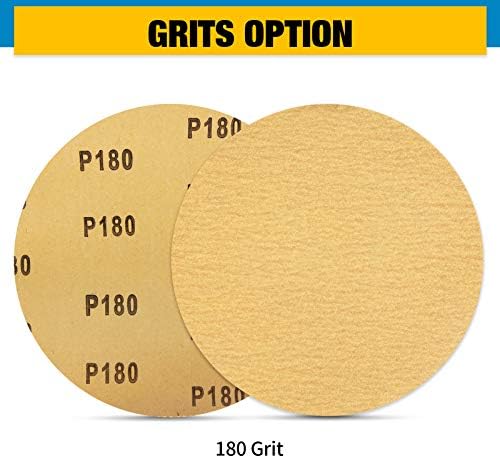 S SATC 100 PCS PSA Sanding Discs 6 Inch Adhesive Backed Sandpaper 180 Grit Sander Attachment for Drill Self Stick Aluminum Oxide Round Automotive Sandpaper with Sticky Back