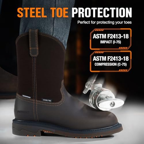 NINGO Men's Steel Toe Work Boots, Waterproof Wellington Safety Boots