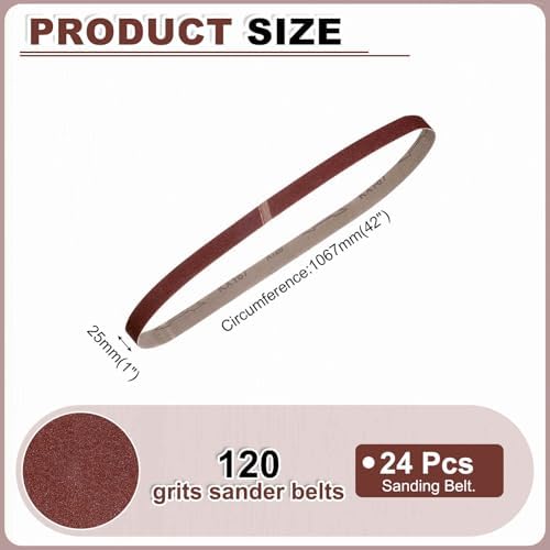 HARFINGTON 1 x 42 Inch Sanding Belts, 24 Pcs 120 Grits Aluminum Oxide Abrasive Belt Sander File Belt for Woodworking, Metal Polishing, Knife Sharpener