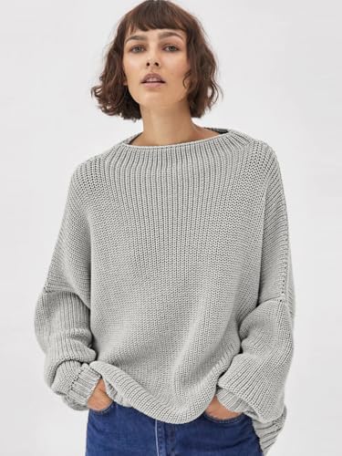Womens Oversized Sweaters Loose Solid Casual Long Sleeve Mock Neck Knitted Jumper Tops