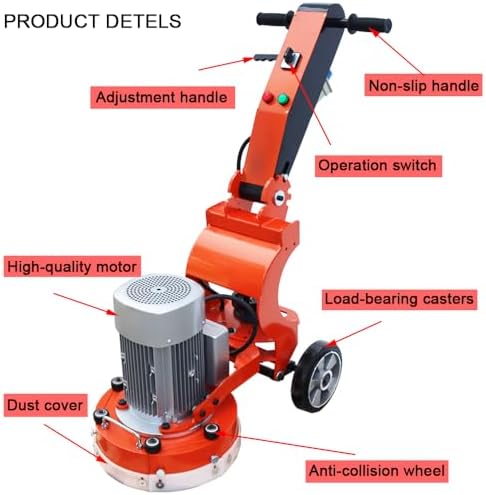Floor Grinding and Trimming Machine 220V Walk-Behind Grinder Cement Floor Polisher with 3 Grinding Discs 2.2KW Foldable Arm Ground Polishing Machine
