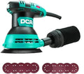 DCA Random Orbital Sander, 3.0 AMP Corded Palm Sander, 6 Speeds Max 12,000 OPM, 5-Inch with 10 pcs Sandpapers, Dust Bag, Low Vibration for Woodworking, Decoration Furniture (ASA125)