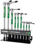 Steelman 9-Piece Star T-Handle Allen Hex Key Wrench Set, Free Spinning Sleeves, Sliding Handle for Access, Precision Machined Tips, with Storage Tray, for Bicycle, Auto, Moto, Small Engine (42602)