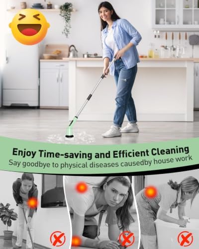Electric Spin Scrubber for Cleaning Bathroom, Shower Scrubber Cordless Cleaning Brush with IPX7 Waterproof & 2 Speed, 3 Brush Heads, Bathroom Cleaning Supplies for Shower Tub Kitchen Tile Toilet