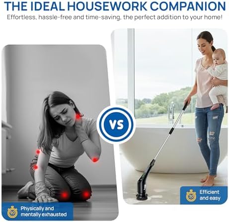 2025 Upgraded Electric Spin Scrubber – Shower Scrubber with Long Handle, Cordless Electric Cleaning Brush, 400 RPM Dual-Speed, IPX5 Waterproof, 90-Min Runtime, 8 Brush Heads for Powerful Cleaning