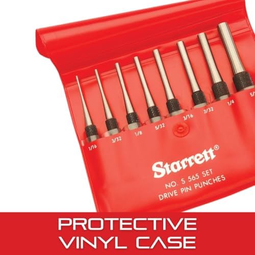 Starrett Drive Pin Punch Set, 8-Piece, 4" Length