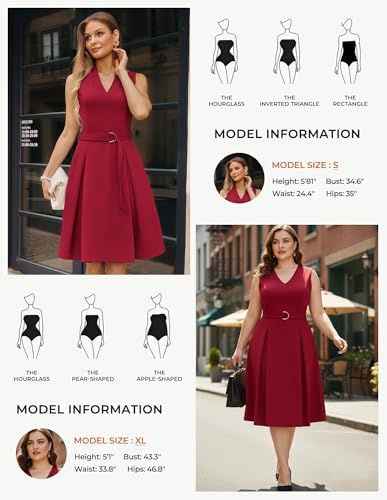 GRACE KARIN Women's Fit and Flare Work Business Dress with Belt