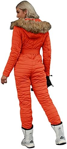 Cicy Bell Womens One Piece Ski Suits Winter Outdoor Sports Jumpsuit Fur Collar Coat Windproof Waterproof Hooded Snowsuit