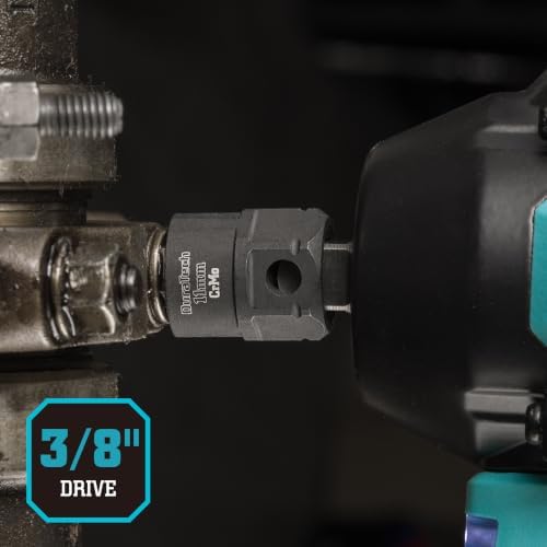 DURATECH 10-Piece 3/8" Drive Stubby Impact Socket Set for Narrow Spaces | 10mm-19mm, Metric, Cr-Mo Steel, Size Markings, for Tight Spaces, Organized in Magnetic Storage Rail, for Automotive Repairs