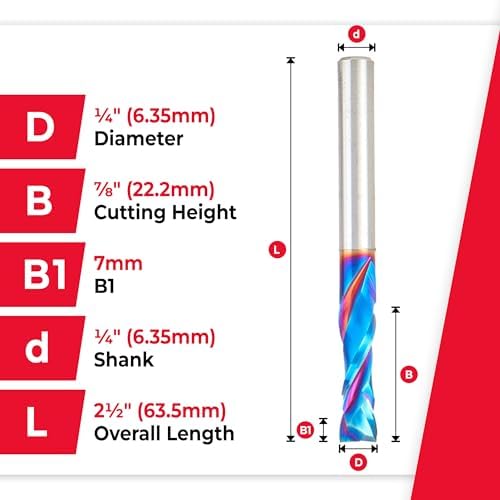 Amana Tool Spektra Extreme Tool Life Coated CNC Compression Spiral Router Bit, 46170-K-5 5-Pack, 1/4 D x 7/8 CH x 1/4 Shank x 2-1/2 Inch Long 2 Flute