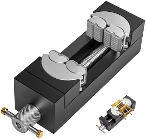Luvan Self-Adjusting Fractal Vise with Silicone Plugs - Mini Drill Press & Bench Vise Clamp, 2.44" Jaw Opening, CNC Aluminum for DIY, Jewelry, Crafts, Repair (Non-Marring & Secure Grip)