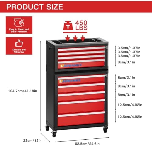 LARBANKE 9-Drawer Rolling Tool Chest with Wheels,Lockable Tool Cabinet