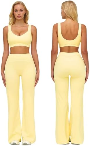 ABOCIW Two Piece Workout Sets for Women Racerback Tank Top Matching High Waist Wide Leg Yoga Pants Pilates Outfits