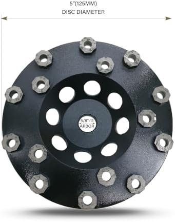 Diamond Grinding Cup Wheel for Hard Concrete Floor, Epoxy Coating Removal, 15 Aggressive Honeycomb Segments, 5 Inch 5/8”-11 Thread, 16/20 Grit