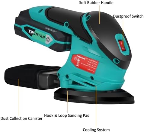 Cordless Detail Sander-20V 1.5Ah Electric Sander with 12000 OPM, Mouse Sander with Dust Bag & Sandpapers for Woodworking, Polishing, Paint Removal, Battery Included, Compatible with DeWalt 20V Battery