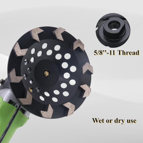 High Performance Diamond Grinding Cup Wheel, 7’’ Aggressive Arrow Segment Grinding Wheel for Concrete Thin Epoxy Coating Removal, 5/8"-11 Arbor, 30/40 Grit, 10 Segments