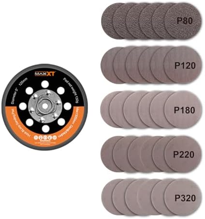 MAXXT 5" Hook & Loop DA Sander Backing Plate Pad 30 Sandpaper, Dual-Action Random Orbital Sanding Pad - Low Profile Edge, Medium Density - for MAXXT Brushless Orbit Sander R7303
