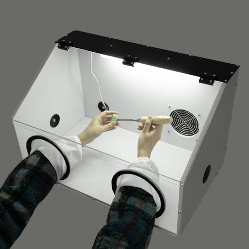2 Holes Dust Box Acrylic Fully Enclosed Grinding Table Polisher Dust Box Transparent Acrylic Electric Dust Cover with Led Light and Blower for Table Polishing Cutting Machine