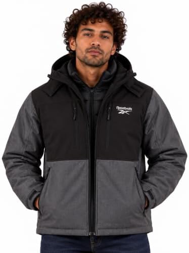 Reebok Mens 3-in-1 Softshell Systems Weather Resistant Midweight Jacket