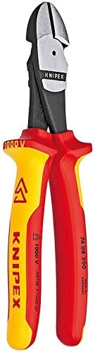 KNIPEX Tools - High Leverage Diagonal Cutters, 1000V Insulated (7408200SBA), 8 inches & Long Nose Pliers w/Cut-1000V Insulated