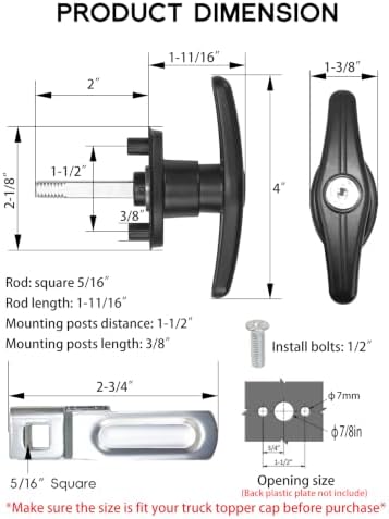 Truck Cap T-Handle Lock for Camper Shell Replacement Locking Latch Parts, Truck Bed Topper Door Locking Accessories Kit with Keys - L&R