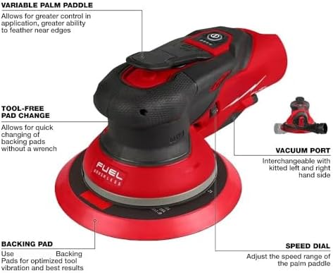 2585-20 Brushless Cordless Orbital Sander for Milwaukee M12 12V FUEL 6" Random Orbital Sander - 3/16" - Bare Tool