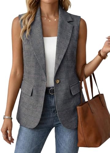 Mina Self Women's Sleeveless Vest Tops Open Front Lightweight Blazer Jacket