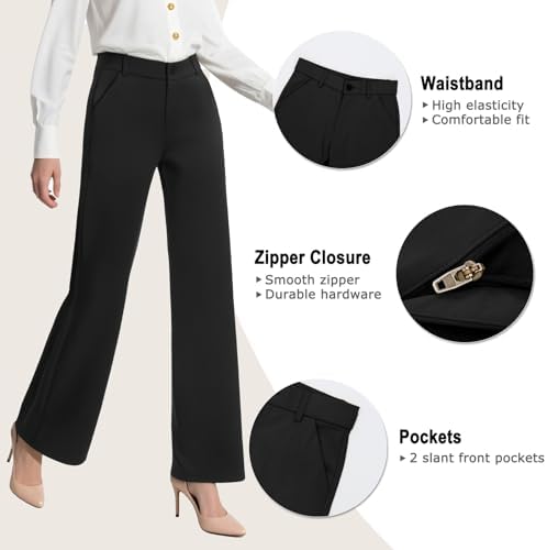 iChosy Womens High Waist Wide Straight Leg Trousers Casual Slacks Dress Pants with Pockets