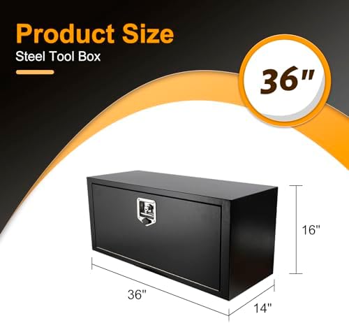 36 Inch Underbody Truck Box Steel Storage Tool Box,36 x 14 x 16 Tool Chest Organizer w/Lock and Keys For Pickup,Truck Bed, RV, Trailer,Heavy Duty Waterproof Black box