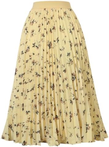 GRACE KARIN Pleated Midi Skirt for Women Chiffon A-Line Outfits