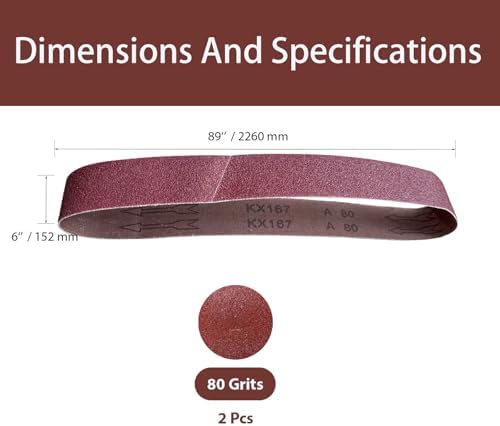 6x89 Inch Sanding Belts, 2Pcs 80 Grit Aluminum Oxide Abrasive Belts Multi-Grit Assortment for Wood & Metal Sanding/Polishing (2, 6x89 In-80Grit)