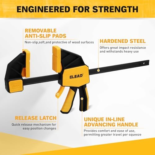 3-Pack 12-Inch Bar Clamp for Woodworking with Leveling Block Clamp, 350LBS Load Limit, Heavy Duty Quick-Release Wood Clamps/Spreader, One-Handed F Clamp for Wood Working