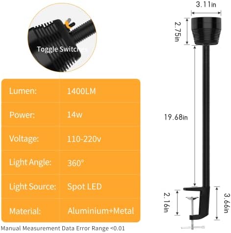 Led Machine Light, Flexible IP66 Waterproof 1400 Lumens 110V-220V with Clamp Base for Lathe Machine, Workbench, Industrial Lighting