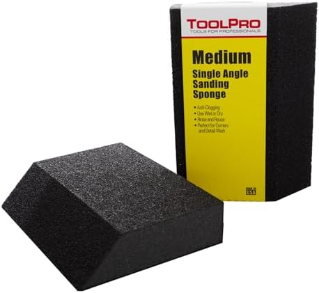 ToolPro Medium Grit Sanding Sponges 24-Pack - Single-Angle Washable Sanding Blocks for Drywall, Wood, and Paint Prep