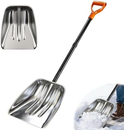 Metal Snow Shovel, Snow Shovel for Driveway, D-Handle, Wide & Durable