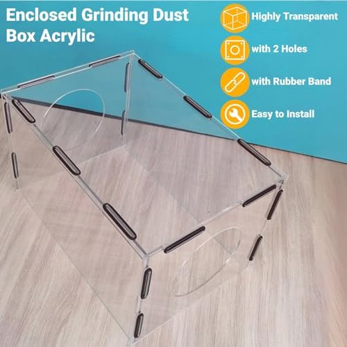 Acrylic Enclosed Grinding Dust Box with 2 Holes, Highly Transparent Rectangle Table Polisher Dust Box, Easy to Install for Polishing, Sanding, Engraving