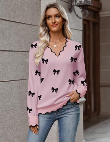 Zeagoo Women's 2026 Fall V Neck Sweater Long Sleeve Lightweight Knit Tops