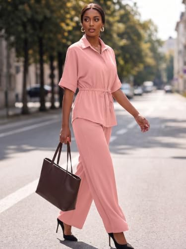 Two Piece Sets for Women Dressy Shirt Top Flared Pants Business Pantsuits