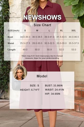 Newshows Women's Work Business Casual Outfits Tie Waist Midi Shirt Dress